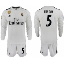 2018-19 Real Madrid 5 VARANE Home Long Sleeve Soccer Jersey