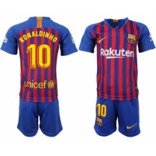 2018-19 Barcelona 10 RONALDINHO Home Youth Soccer Jersey