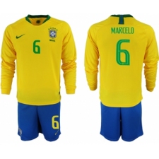 2018-19 Brazil 6 MARCELO Home Long Sleeve Soccer Jersey