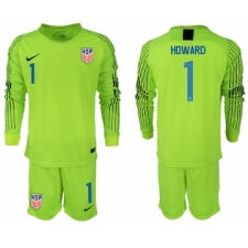 2018-19 USA 1 HOWARD Fluorescent Green Goalkeeper Long Sleeve Soccer Jersey