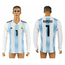 Argentina 1 ROMERO Home 2018 FIFA World Cup Long Sleeve Thailand Soccer Jersey
