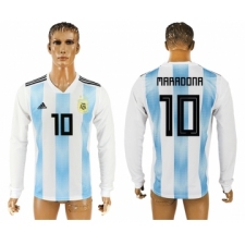 Argentina 10 MARADONA Home 2018 FIFA World Cup Long Sleeve Thailand Soccer Jersey