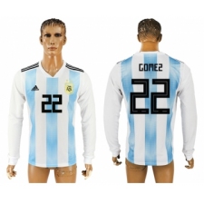 Argentina 22 GOMEZ Home 2018 FIFA World Cup Long Sleeve Thailand Soccer Jersey