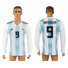 Argentina 9 BATISTUTA Home 2018 FIFA World Cup Long Sleeve Thailand Soccer Jersey