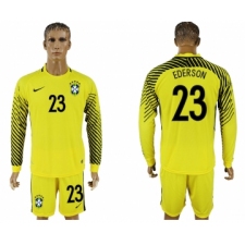 Brazil 23 EDERSON Yellow Goalkeeper 2018 FIFA World Cup Long Sleeve Soccer Jersey