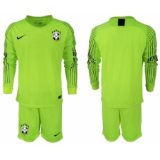 Brazil Fluorescent Green Long Sleeve Goalkeeper Soccer Jersey