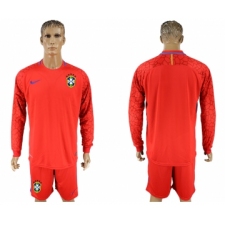 Brazil Red Goalkeeper 2018 FIFA World Cup Long Sleeve Soccer Jersey