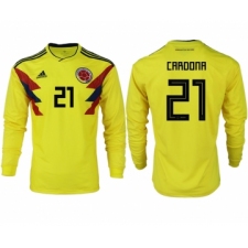 Colombia 21 CARDONA Home 2018 FIFA World Cup Long Sleeve Thailand Soccer Jersey