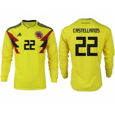 Colombia 22 CASTELLANOS Home 2018 FIFA World Cup Long Sleeve Thailand Soccer Jersey