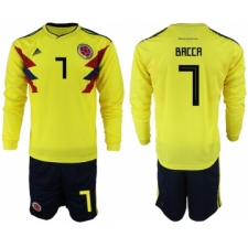 Colombia 7 BACCA Home 2018 FIFA World Cup Long Sleeve Soccer Jersey