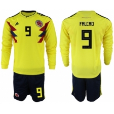 Colombia 9 FALCAO Home 2018 FIFA World Cup Long Sleeve Soccer Jersey