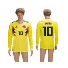 Columbia 10 JAMES Home 2018 FIFA World Cup Long Sleeve Thailand Soccer Jersey
