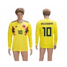 Columbia 10 VALDERRAMA Home 2018 FIFA World Cup Long Sleeve Thailand Soccer Jersey
