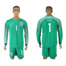 England 1 HART Green Goalkeeper 2018 FIFA World Cup Long Sleeve Soccer Jersey