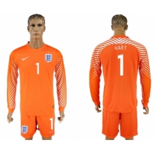 England 1 HART Orange Goalkeeper 2018 FIFA World Cup Long Sleeve Soccer Jersey