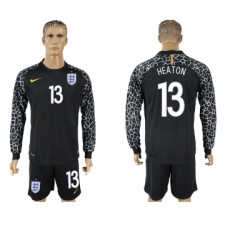 England 13 HERTON Black Goalkeeper 2018 FIFA World Cup Long Sleeve Soccer Jersey