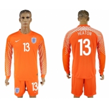 England 13 HERTON Orange Goalkeeper 2018 FIFA World Cup Long Sleeve Soccer Jersey
