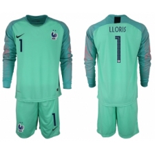 France 1 LLORIS 2018 FIFA World Cup Green Goalkeeper Long Sleeve Soccer Jersey