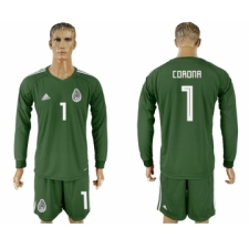 Mexico 1 CORONA Military Green Goalkeeper 2018 FIFA World Cup Long Sleeve Soccer Jersey