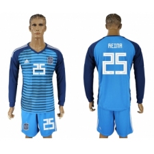 Spain 25 REINA Lake Blue Goalkeeper 2018 FIFA World Cup Long Sleeve Soccer Jersey