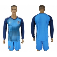 Spain Lake Blue Goalkeeper 2018 FIFA World Cup Long Sleeve Soccer Jersey