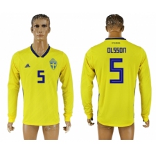 Sweden 5 OLSSON Home 2018 FIFA World Cup Long Sleeve Thailand Soccer Jersey