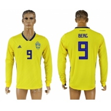 Sweden 9 BERC Home 2018 FIFA World Cup Long Sleeve Thailand Soccer Jersey