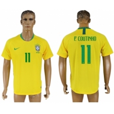 Brazil 11 P. COUTINHO Home 2018 FIFA World Cup Thailand Soccer Jersey