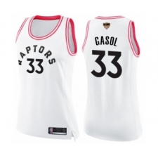 Women's Toronto Raptors #33 Marc Gasol Swingman White Pink Fashion 2019 Basketball Finals Bound Jersey