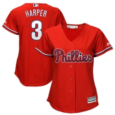 Women's Philadelphia Phillies #3 Bryce Harper Majestic Scarlet Cool Base RED Replica Player Jersey