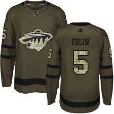 Adidas Minnesota Wild #5 Christian Folin Green Salute to Service Stitched NHL Jersey
