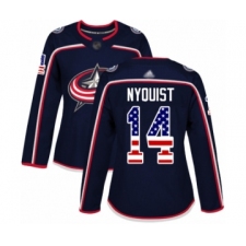 Women's Columbus Blue Jackets #14 Gustav Nyquist Authentic Navy Blue USA Flag Fashion Hockey Jersey