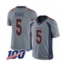 Men's Denver Broncos #5 Joe Flacco Limited Silver Inverted Legend 100th Season Football Jersey
