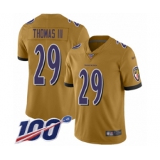 Men's Baltimore Ravens #29 Earl Thomas III Limited Gold Inverted Legend 100th Season Football Jersey