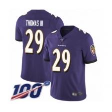 Men's Baltimore Ravens #29 Earl Thomas III Purple Team Color Vapor Untouchable Limited Player 100th Season Football Jersey