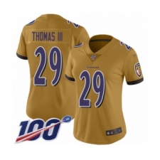 Women's Baltimore Ravens #29 Earl Thomas III Limited Gold Inverted Legend 100th Season Football Jersey