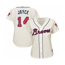 Women's Atlanta Braves #14 Matt Joyce Replica Cream Alternate 2 Cool Base Baseball Jersey