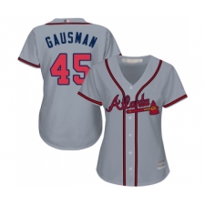 Women's Atlanta Braves #45 Kevin Gausman Replica Grey Road Cool Base Baseball Jersey
