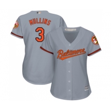 Women's Baltimore Orioles #3 Cedric Mullins Replica Grey Road Cool Base Baseball Jersey