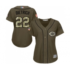 Women's Cincinnati Reds #22 Derek Dietrich Authentic Green Salute to Service Baseball Jersey