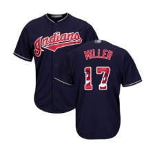 Men's Cleveland Indians #17 Brad Miller Authentic Navy Blue Team Logo Fashion Cool Base Baseball Jersey