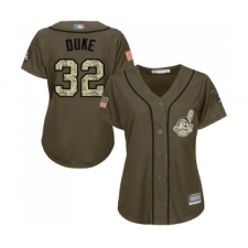 Women's Cleveland Indians #32 Zach Duke Authentic Green Salute to Service Baseball Jersey
