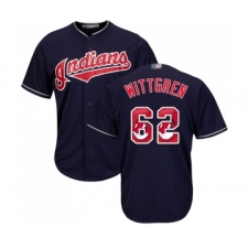 Men's Cleveland Indians #62 Nick Wittgren Authentic Navy Blue Team Logo Fashion Cool Base Baseball Jersey