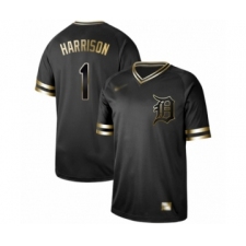 Men's Detroit Tigers #1 Josh Harrison Authentic Black Gold Fashion Baseball Jersey