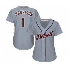 Women's Detroit Tigers #1 Josh Harrison Replica Grey Road Cool Base Baseball Jersey