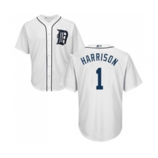 Youth Detroit Tigers #1 Josh Harrison Replica White Home Cool Base Baseball Jersey