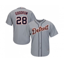 Men's Detroit Tigers #28 Niko Goodrum Replica Grey Road Cool Base Baseball Jersey