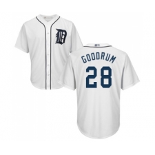 Men's Detroit Tigers #28 Niko Goodrum Replica White Home Cool Base Baseball Jersey