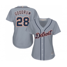 Women's Detroit Tigers #28 Niko Goodrum Replica Grey Road Cool Base Baseball Jersey