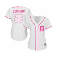 Women's Detroit Tigers #28 Niko Goodrum Replica White Fashion Cool Base Baseball Jersey